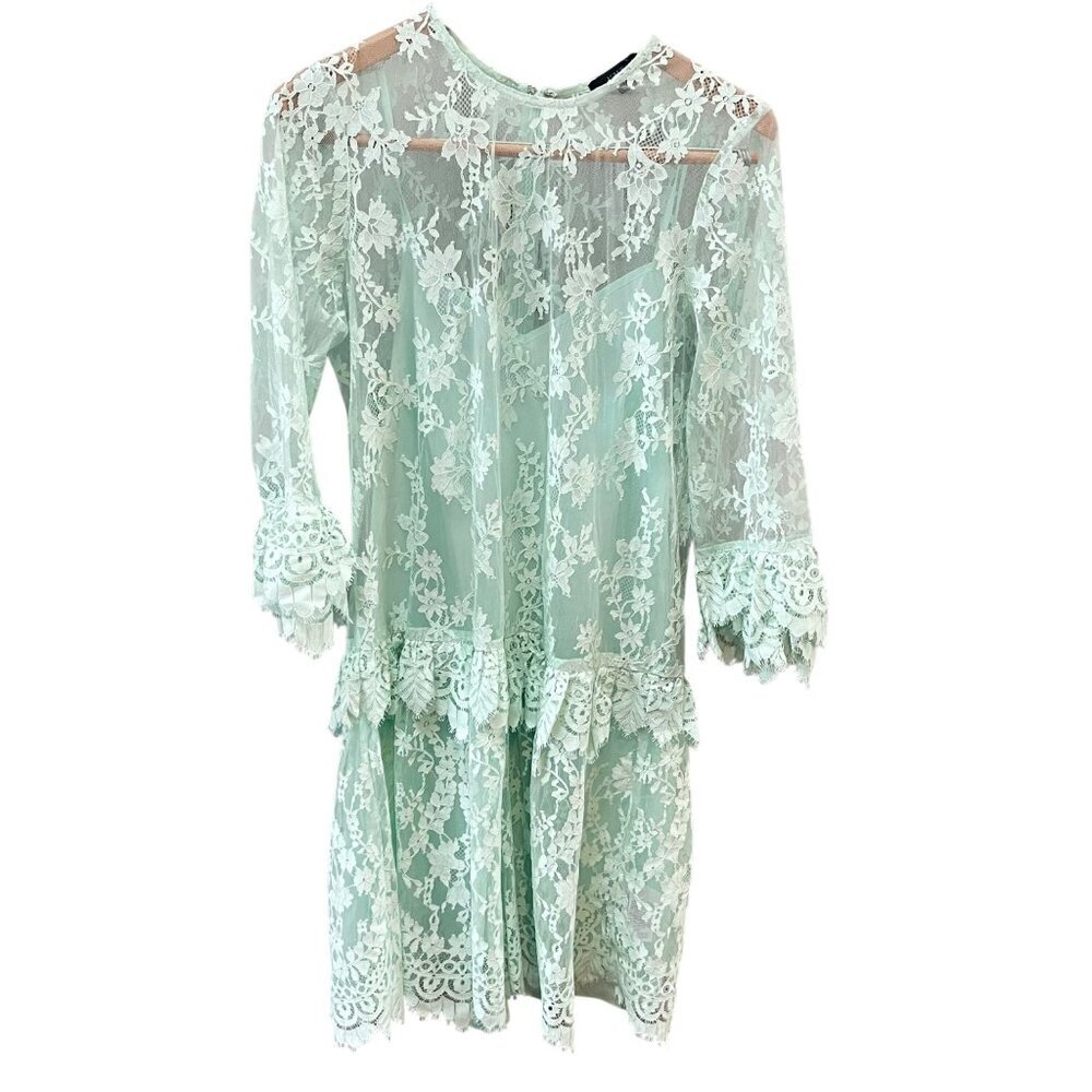 New J. Crew Three-quarter-sleeve‎ dress in chantilly lace Mint Green- Sz. 0